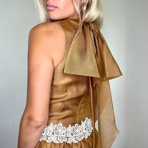 Givenchy Light Brown & White Lace Silk Dress w/Bow